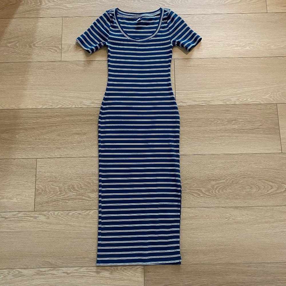 Navy Striped Midi Dress